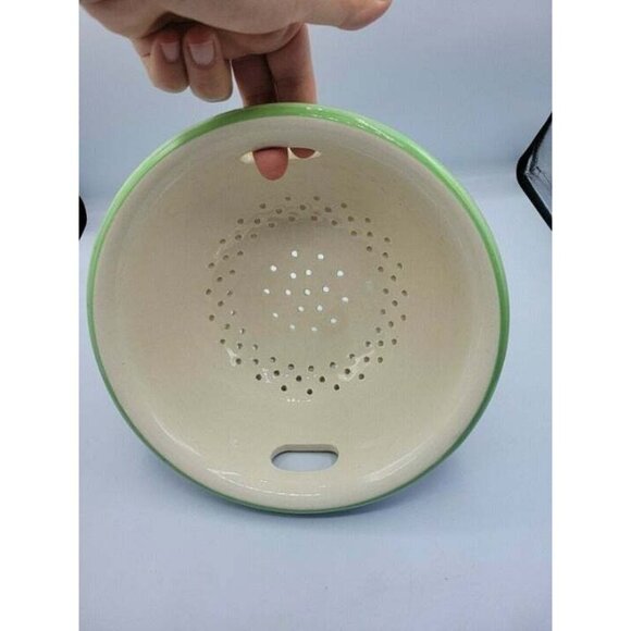 Stoneware Artisan Stoneware Hand Painted Strainer Colander Berry Bowl handles - Picture 5 of 6
